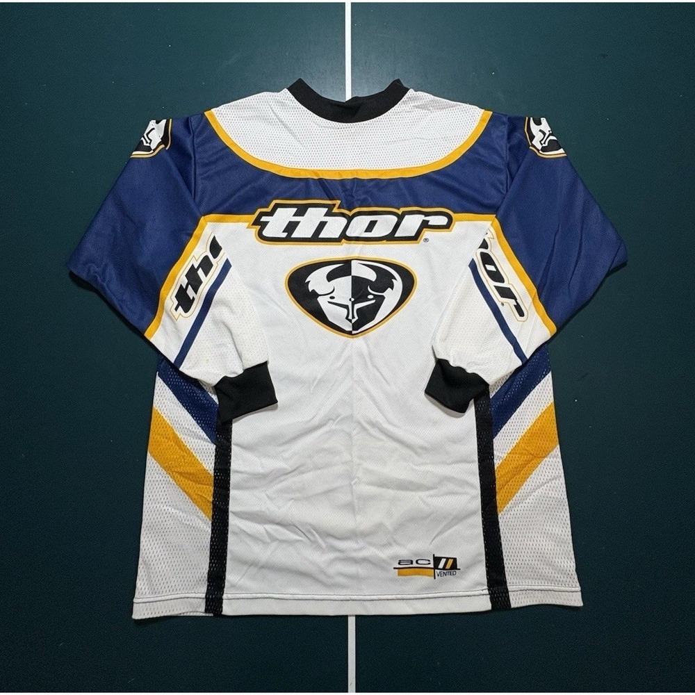 Vintage Thor Motocross Racing Jersey Men's Large Blue White AC Vented 90s USA